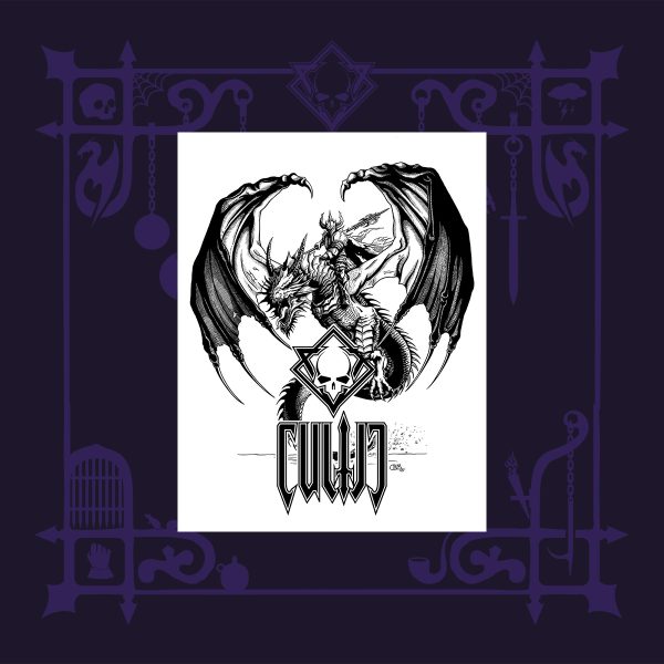 Cultic Dark Rider Sticker with Evil Warrior Riding a Nasty Dragon