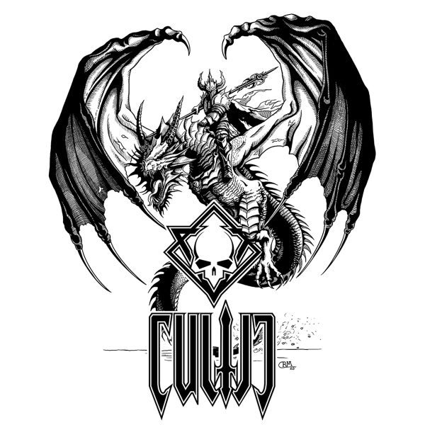 Cultic Dark Rider T-Shirt Artwork - Evil Warrior Riding a Nasty Dragon