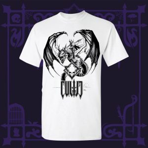 Cultic Dark Rider T-Shirt - Black and White Evil Warrior Riding a Nasty Dragon